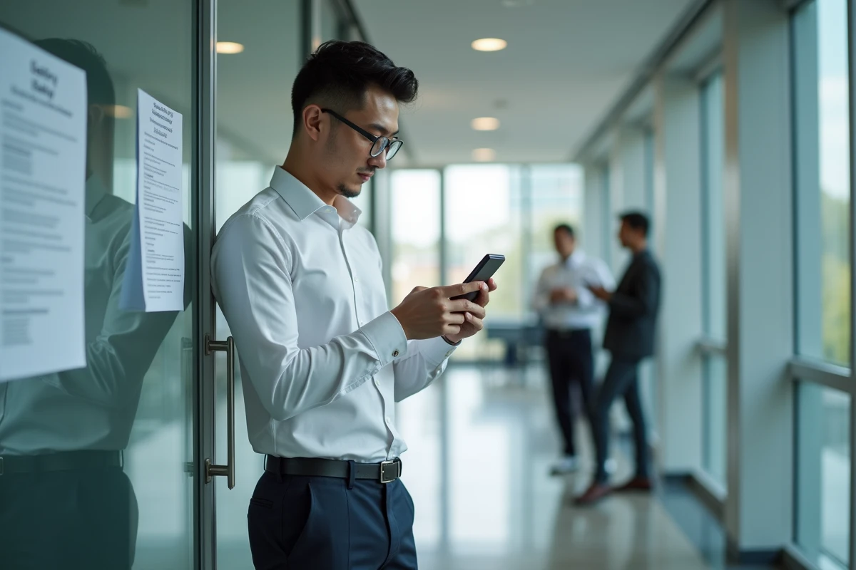Agent de la fonction publique consultant une simulation de salaire sur smartphone