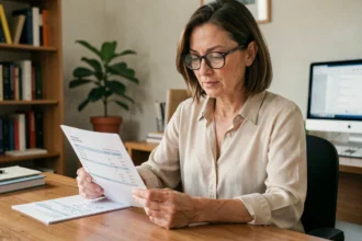 Femme calculant son salaire SMIC pour un contrat à temps partiel de 25 heures par semaine