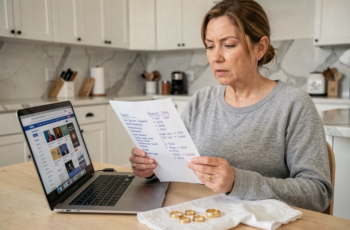 Une femme comparant des offres de rachat de bijoux en or entre plusieurs professionnels sur son ordinateur