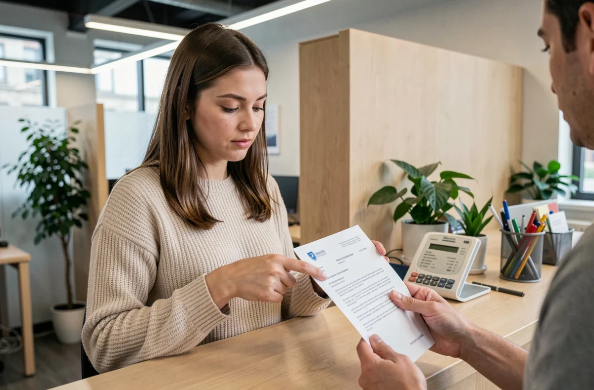 Employée examinant un contrat de travail à temps partiel 25 heures avec calcul du SMIC net 2026