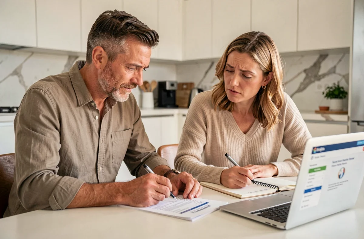Couple examinant leur déclaration de revenus à domicile pour optimiser leur imposition au barème progressif