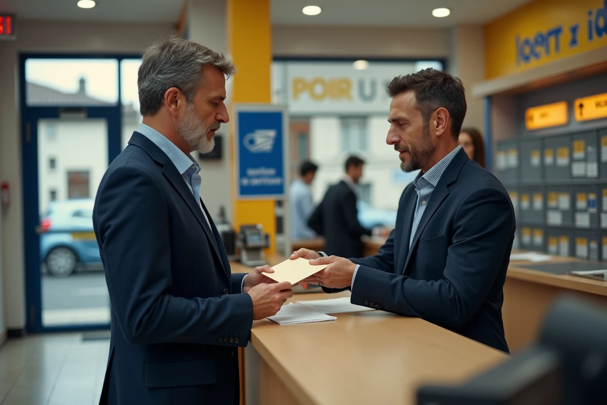 Homme envoyant un courrier de réclamation à ACM IARD dans un bureau de poste français
