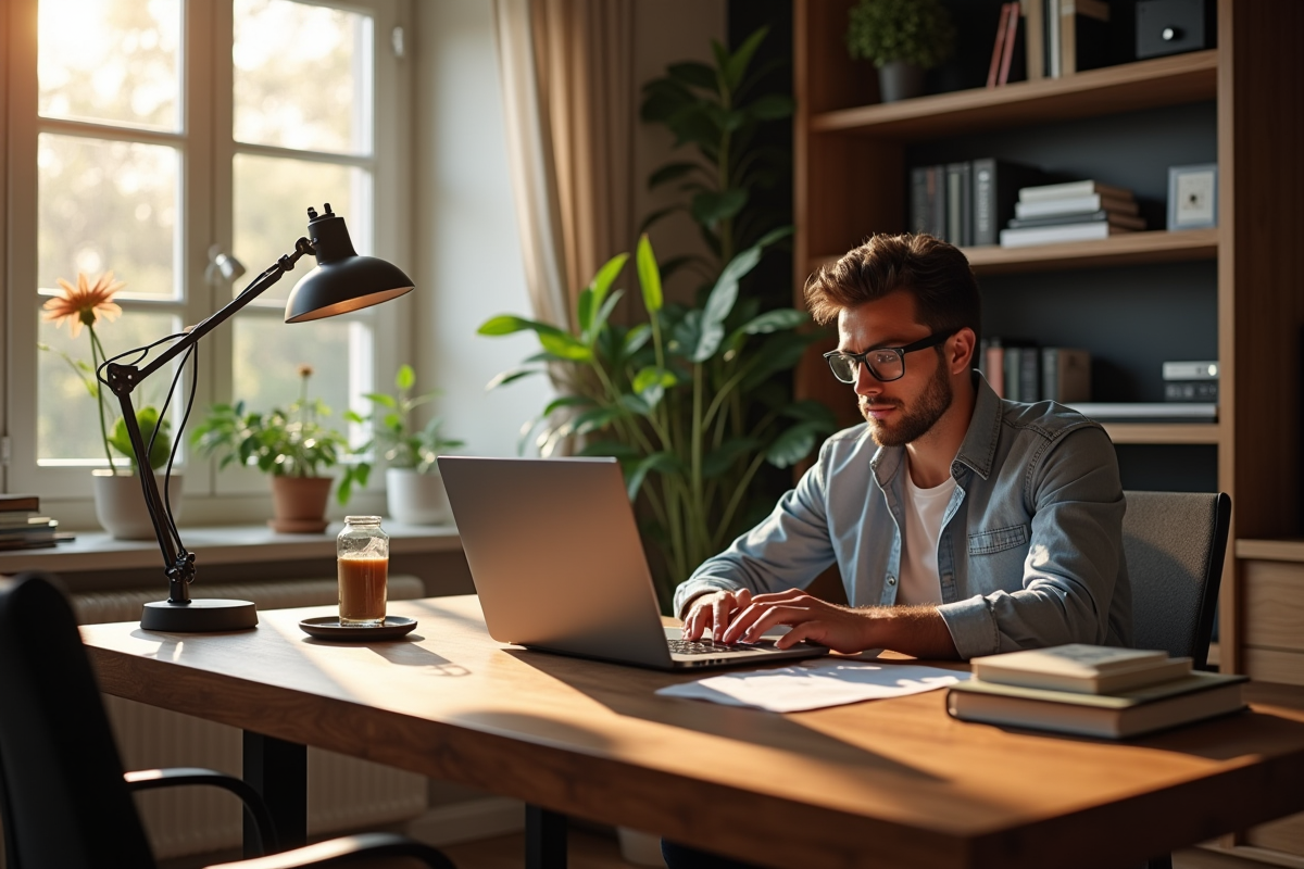 Espace de travail haut de gamme avec un professionnel et gadgets