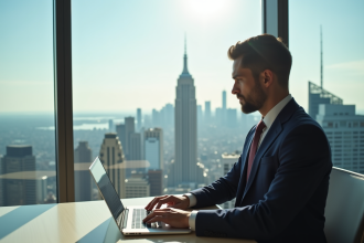 Cadre d’un cadre d’affaires dans une tour moderne regardant la ville