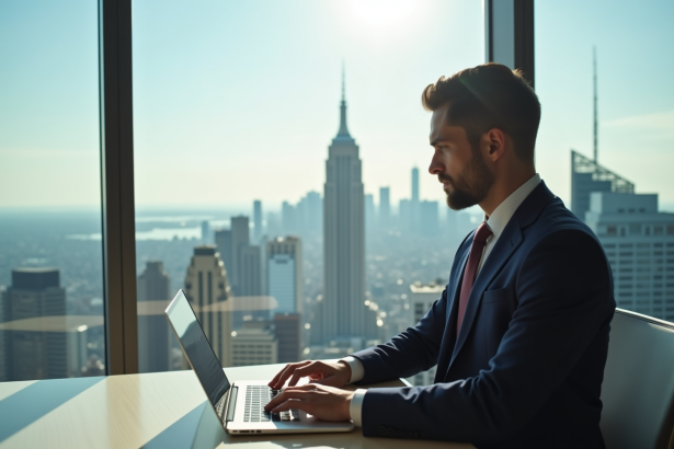 Cadre d’un cadre d’affaires dans une tour moderne regardant la ville