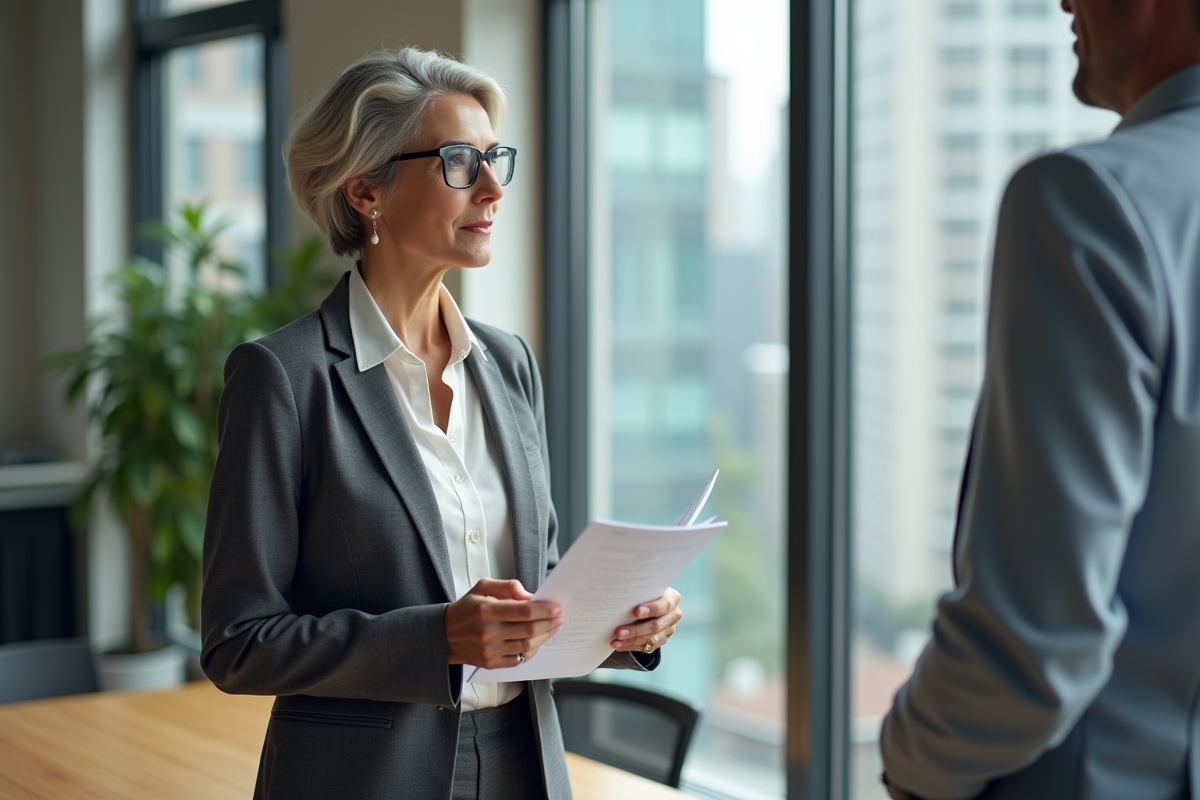 Femme d affaires discutant de paiement dans une salle de réunion