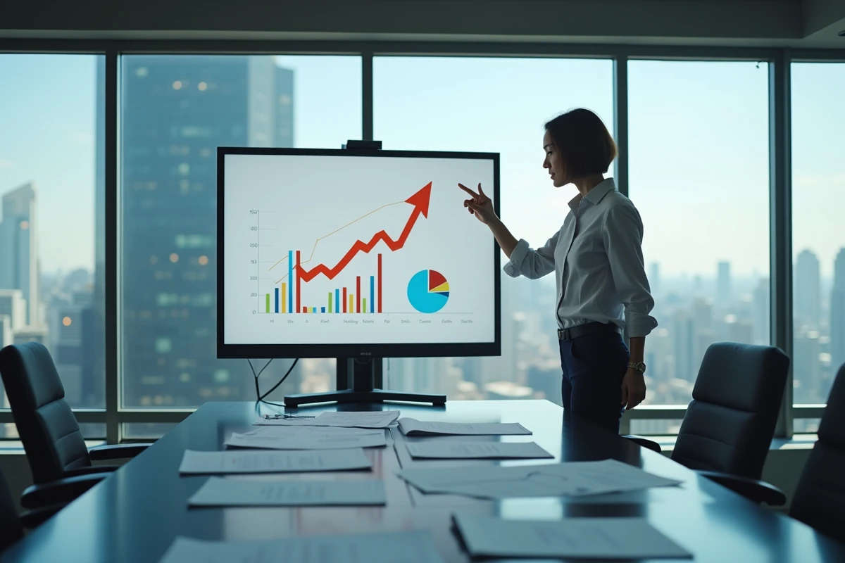 Femme comptable expliquant des graphiques financiers