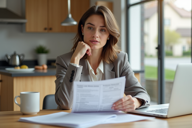 Femme réfléchissant à un prêt immobilier à la maison