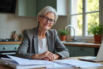 Femme senior souriante en réunion de pension