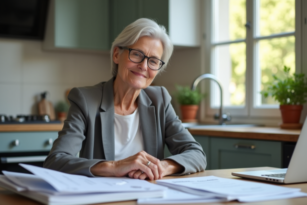 Femme senior souriante en réunion de pension