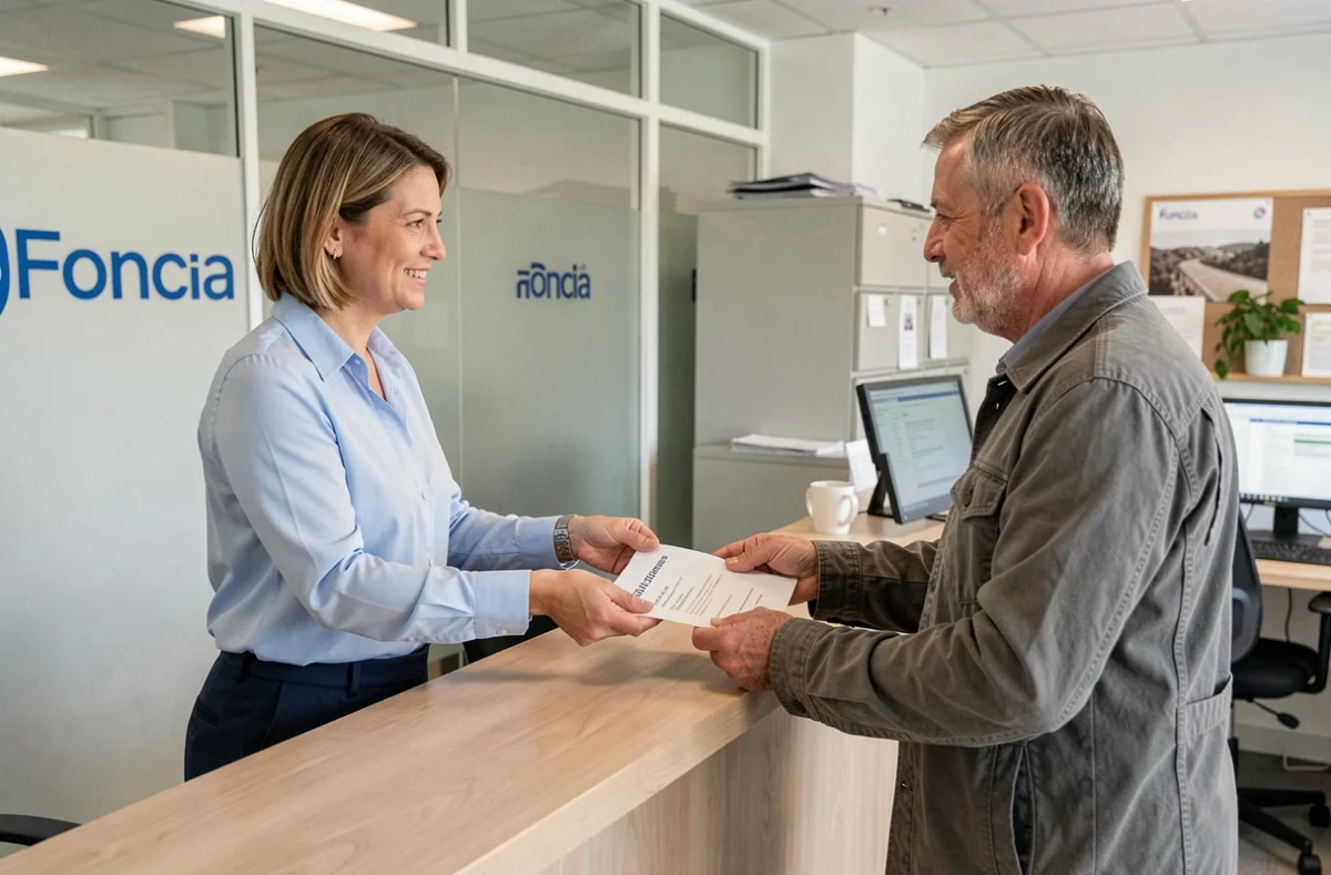 Conseillère Foncia remettant un contrat de gestion locative à un propriétaire en Seine-et-Marne