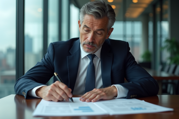 Homme d'affaires en costume navy lors d'une réunion