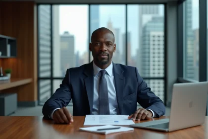 Homme d'affaires ouest-africain en costume bleu fonce