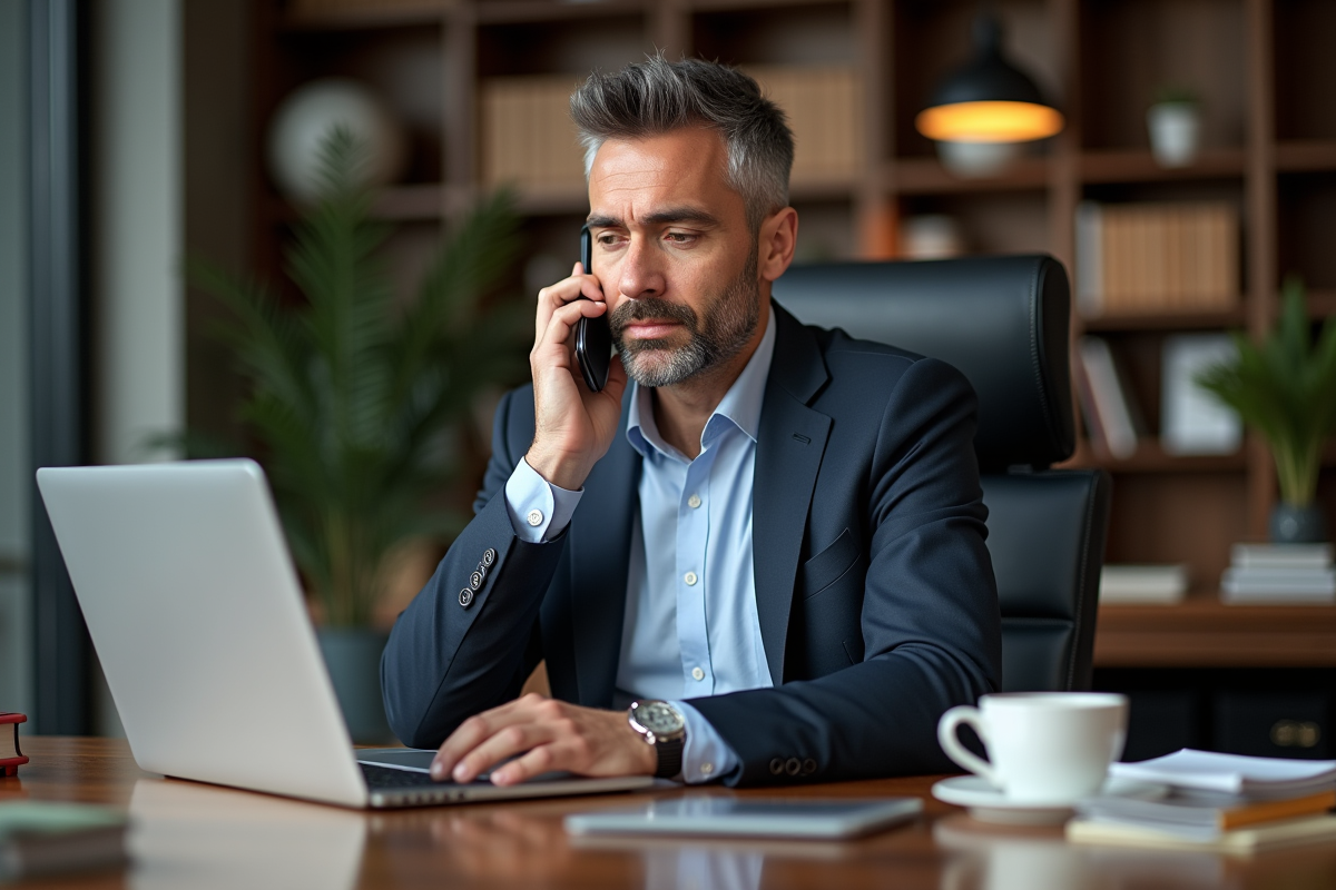 Homme d affaires au téléphone dans son bureau