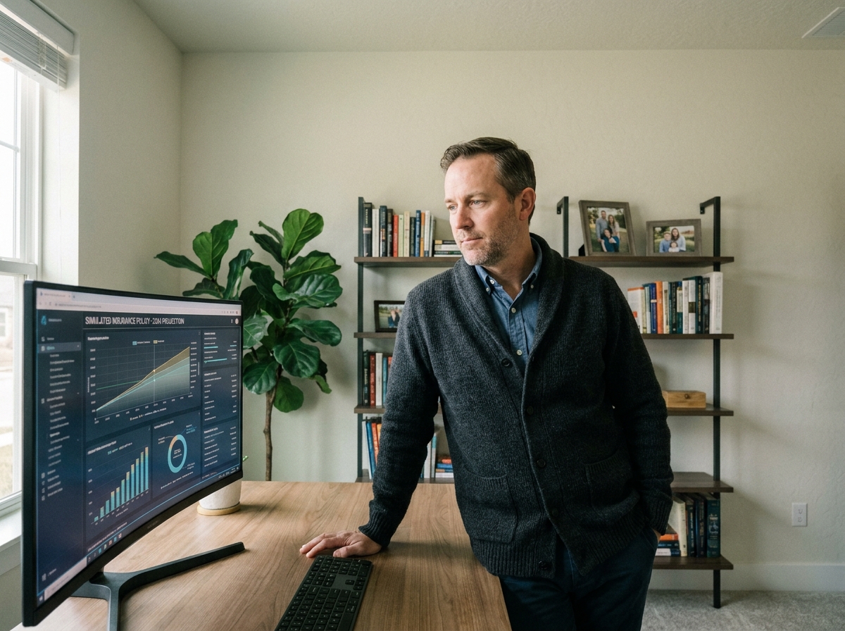 Homme en bureau home reviewing une simulation d