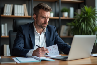 Homme d'âge moyen étudiant des graphiques financiers