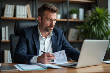 Homme d'âge moyen étudiant des graphiques financiers