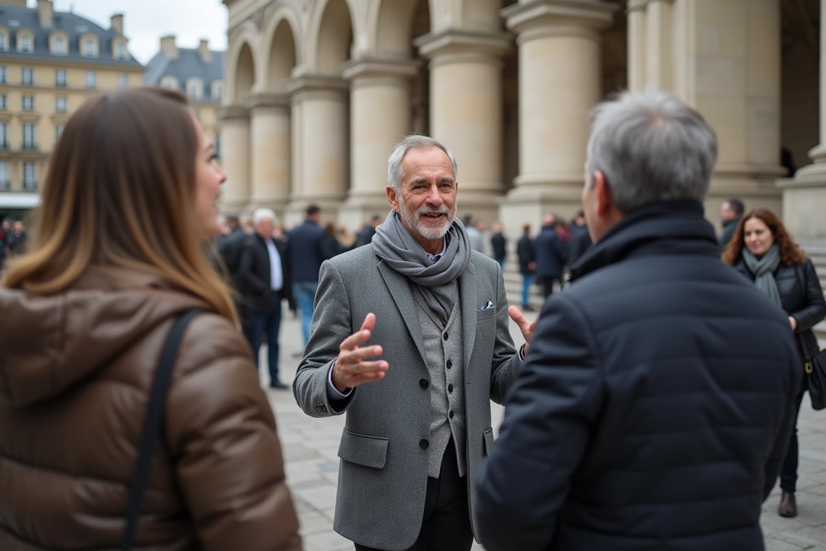 Homme en costume discutant devant l Hôtel de Ville à Paris