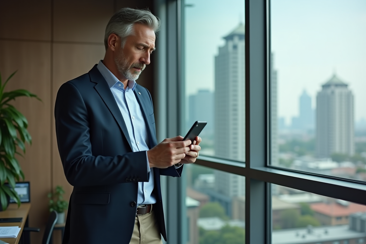 Homme réagissant à un email au bureau avec stress