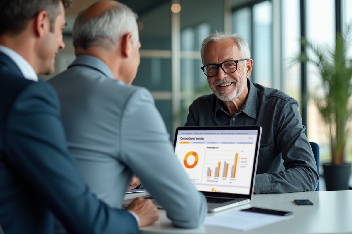 Homme retraité consultant un conseiller en retraite au bureau
