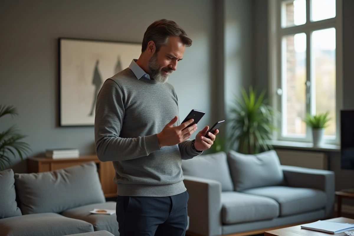 Homme vérifiant ses comptes en ligne sur son smartphone