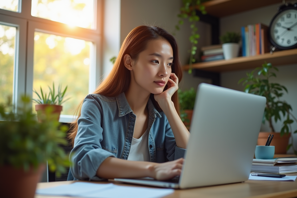 Jeune professionnel travaillant à domicile dans un bureau organisé