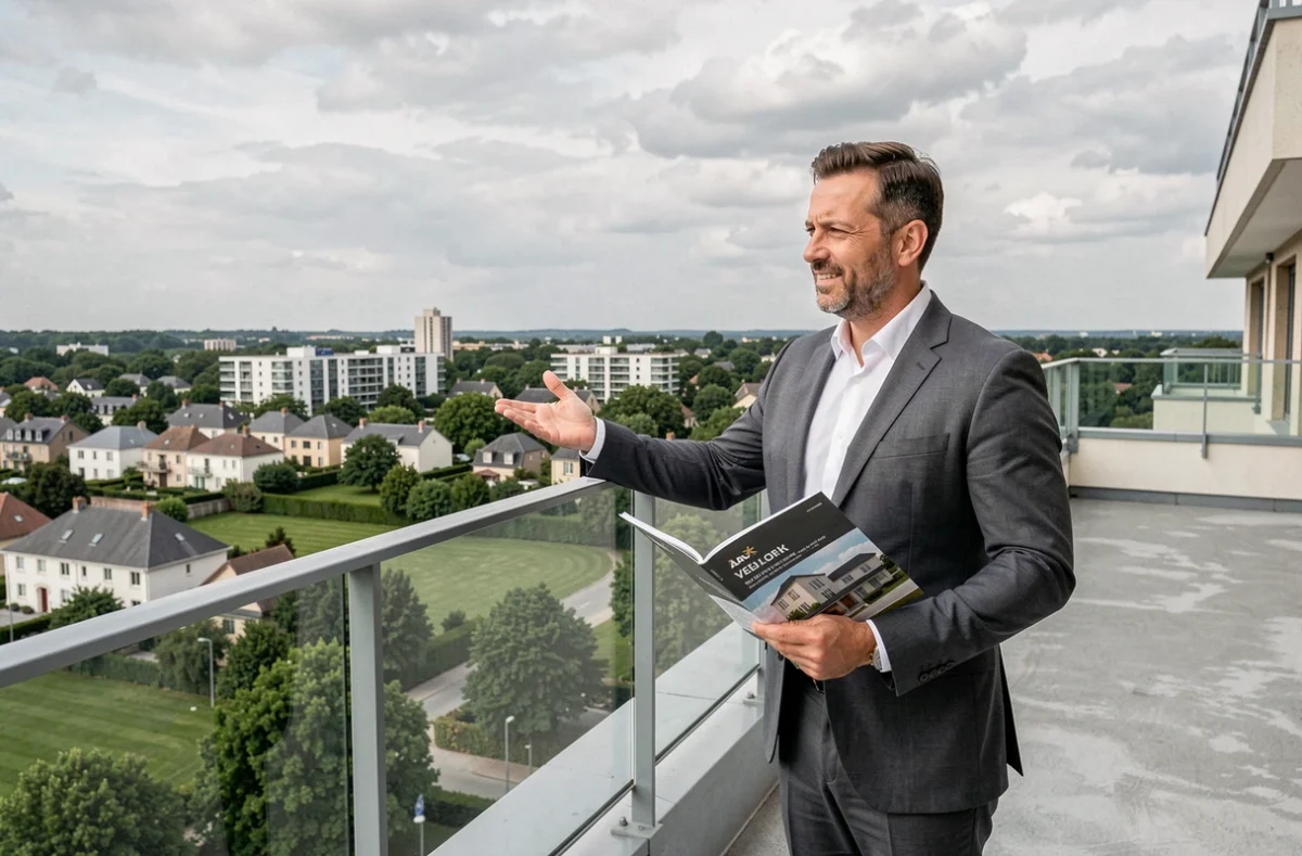 Représentant Pichet Immobilier sur un toit terrasse d'un programme neuf en Île-de-France
