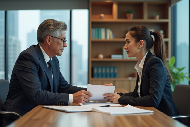 Deux professionnels en réunion dans un bureau moderne