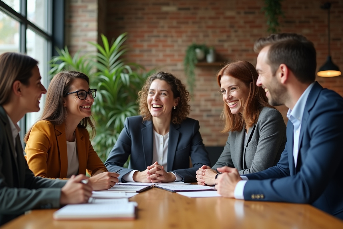 Groupe de professionnels en réunion collaborative