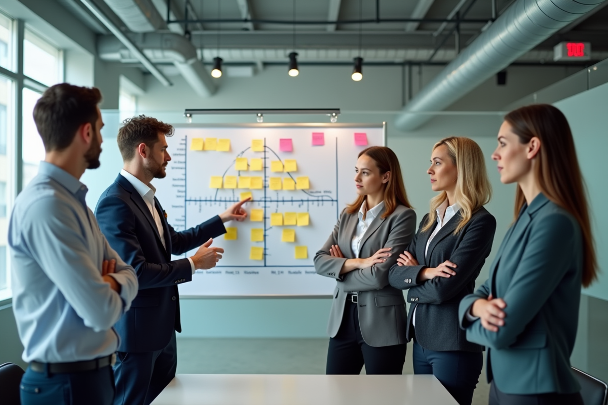 Groupe de professionnels discutant autour d